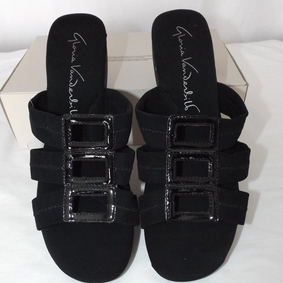 Gloria Vanderbilt Slip on Sandals, Black, Wedge Heel,  "Your Up"  Size 9.5, New! - Picture 1 of 10